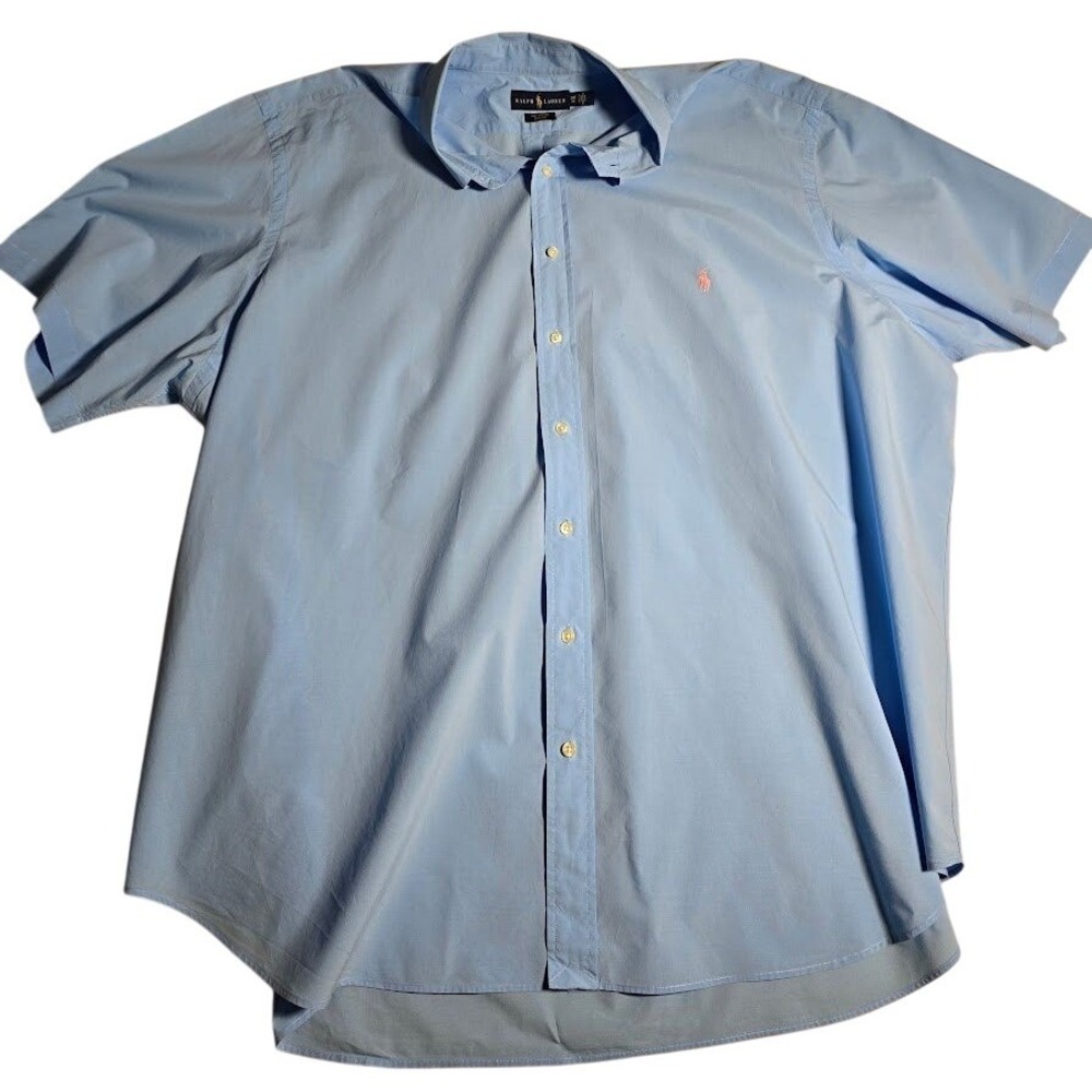 Ralph Lauren Mens 3XB Light Blue Short Sleeve Cotton Stretch Button Down Shirt